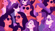 © ClicksdeMexico - ilustracion representacion de lucha de las mujeres por el dia internacional de la mujer 8 de marzo, mujeres en colores morado con puños y pose de lucha