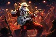 Santa as a rockstar, leading an elf band in a musical extravaganza at the North Pole Christmas illustration