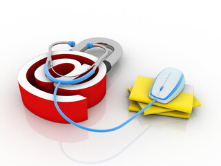 Poster - 3d rendering E-mail symbol lock with folder connected stethoscope