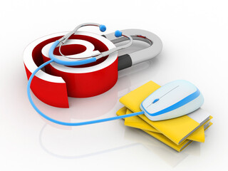 Poster - 3d rendering E-mail symbol lock with folder connected stethoscope
