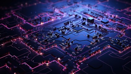 Poster - Futuristic board with glowing red and blue lights