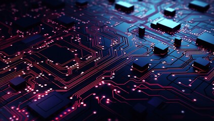 Poster - Futuristic board with glowing red and blue lights