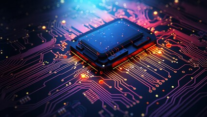 Poster - Futuristic board with glowing red and blue lights