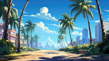 Illustration Of A City With Palm Trees