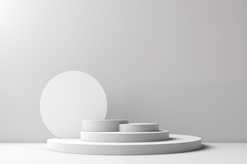 Wall Mural - abstract geometric minimal podium platform 3d scene, stand for product showcase presentation, grey and white background