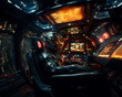 Science Fiction Szene - fremdes Raumschiff mit Mann im Cockpit Pilot Kommandant