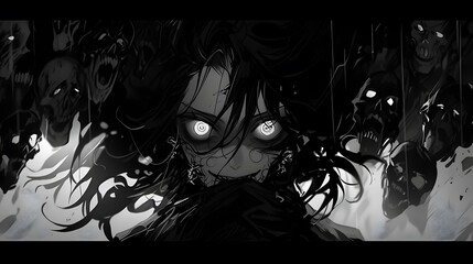 Horror anime manga art, background illustration design