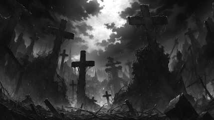 Horror anime manga art, background illustration design