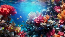 Stunning Coral Reef In Sea,  Seamless Animation Video Background In 4K Resolution	