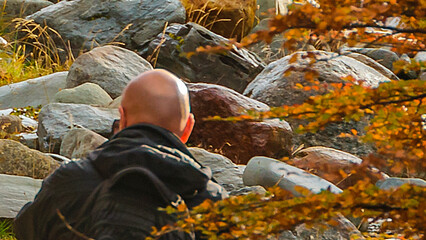 Wall Mural - Man taking photos, martial glacier, ushuaia, argentina002