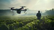 Leinwandbild Motiv An advanced autonomous robot drone equipped with sensors and AI technology is operating in an agricultural field, showcasing the latest in smart farming automation and precision agriculture.