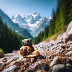 snail hiking in the mountains