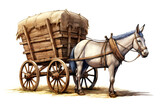 Fototapeta  - Ancient wagon cart with mule, illustration generated by AI
