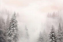 Mystical Winter Landscape With Pine Trees, Fog, And Soft Snow, Presenting A Serene And Enchanting Natural Scene