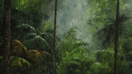  Frequently rainy colorful jungle rough texture impasto brush Ai generated art