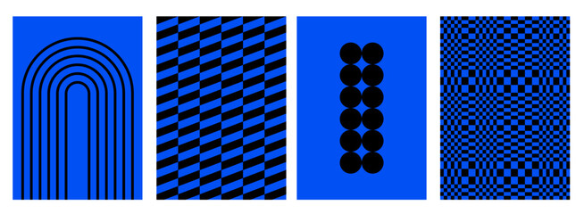 Y2k style prints for cover navy blue and black. Template for Rave posters. Checker board print. Trendy stickers. Retro elements. Flat design. zine aesthetic. Vectored shapes, retro vibes. 