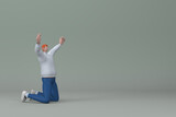 Fototapeta  - Man in casual clothes making gestures while sSit with your hands raised. 3D rendering of a cartoon character