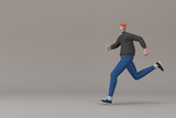Fototapeta  - Man in casual clothes making gestures while pushing or running. 3D rendering of a cartoon character