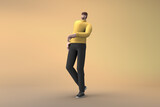 Fototapeta  - Man in casual clothes making gestures while talking. 3D rendering of a cartoon character