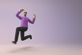 Fototapeta  - Man in casual clothes making gestures while pushing or running. 3D rendering of a cartoon character