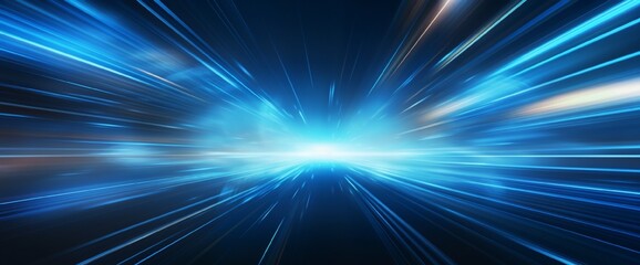 Poster - illustration of light ray, stripe line with blue light, speed motion background. panoramic high spee