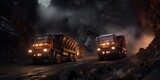 Fototapeta  - Coal Dump Trucks In An Opencut Mine. Сoncept Industrial Equipment, Mining Operations, Coal Extraction, Large-Scale Machinery, Open-Pit Mining