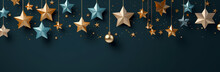 Blue Background With White And Gold Stars Png, Download, In The Style Of Dark Beige And Dark Aquamarine, Luminous Spheres, Dark Red And Dark Green, Festive Atmosphere, Dark Gray And Light Amber