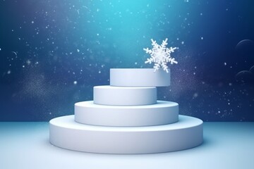 Wall Mural - Podium platform with geometric shapes and snowflakes background. Generative AI