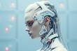 Artificial General Intelligence AI Woman Female Humanoid Robot Human Computer Hybrid Interaction Advanced Technology Solid Color Background