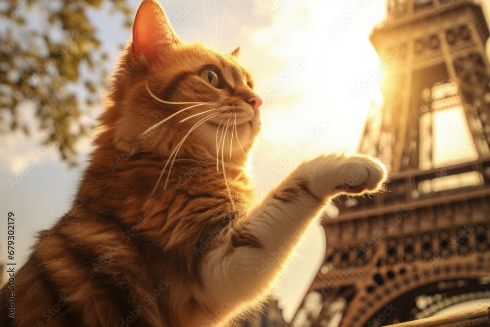 Cat in front of the Eiffel Tower Paris France looking forward to Paris ...