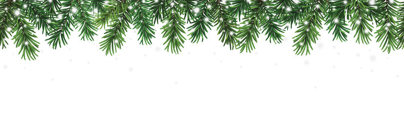 Wall Mural - decorative christmas seamless pattern with coniferous branches and falling snow on transparent backg