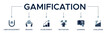 Gamification banner web icon vector illustration concept with icon of user engagement, reward, achievement, motivation, learning, and challenge