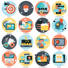 Wall Mural - business and technology colorful modern icon set for websites and mobile applications. flat vector i