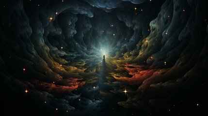 Abstract Cosmic Dreamscape. Fantasy Space Art, Mysterious Universe, and Otherworldly Exploration