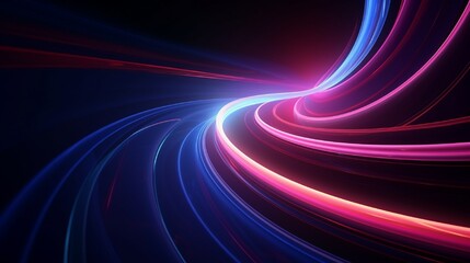 Poster - abstract background with light trails, stream of red blue neon lines in space form spiral shapes. mo