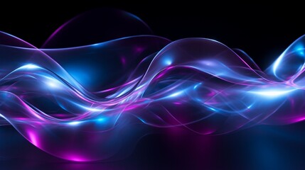 Poster - A long exposure photo of blue and purple fairy lights in a swirly pattern, against a clean, black background
