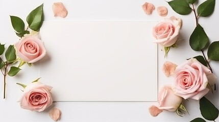 Poster - Vintage blank paper card mockup, greeting card design for wedding or birthday. Top view with copy space. Romantic minimal style.