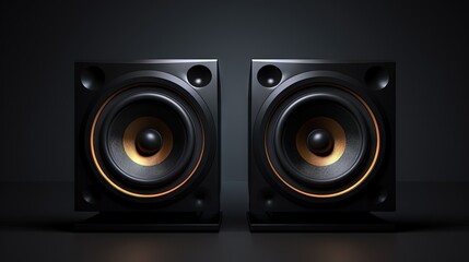 Poster - stereo speakers isolated on dark background. Minimalism concept. 3d rendering