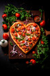 Pizza in the shape of a heart. Generative AI,