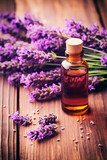 Fototapeta Lawenda - Lavender essential oil in a bottle. Generative AI,
