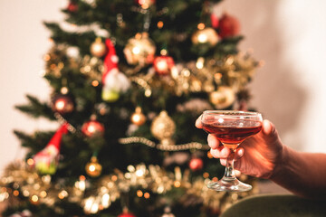 woman holding liquor in hand celebration, Concept of holiday party and pleasure.