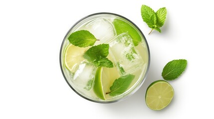 Canvas Print - Mojito drink from top view, isolated on white background