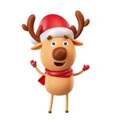 Wall Mural - Christmas reindeer cartoon in 3d render illustration