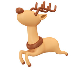 Wall Mural - Christmas reindeer cartoon in 3d render illustration