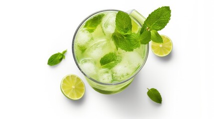 Wall Mural - Mojito drink from top view, isolated on white background