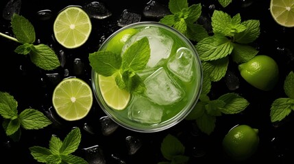 Canvas Print - Mojito drink from top view, isolated on white background