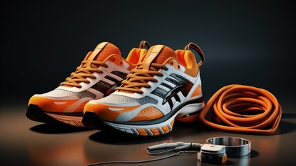 Poster - Pair of sport shoes and fitness accessories