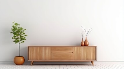 Aufkleber - Cabinet wooden design on white room interior modern style.3D rendering