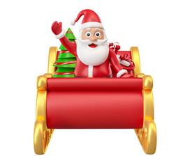 Wall Mural - Santa Claus with sleigh gifts in 3d render illustration 