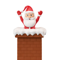Wall Mural - Santa Claus entering chimney in 3d render illustration 